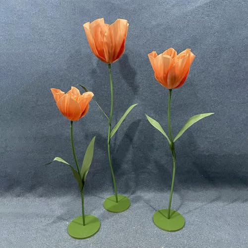 Set of 3 Giant Artificial Tulips Flowers for Decoration Wedding Reception Huge Artificial EVA Tulip Flower for Birthday Wedding Arrangements Banquet Background Decor Shop Window Display - color: Orange