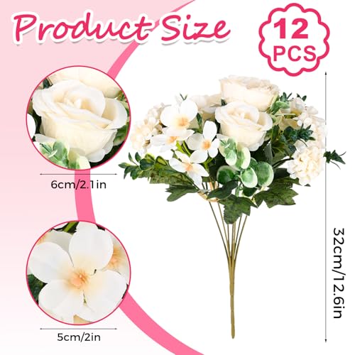 Olgaa 12 Bundles Peonies Artificial Flowers Silk Flowers Faux Peony Fake Peony Hydrangea Flower Bouquet Bulk for Vase Filler Centerpiece Table Decorations Wedding Arch Flowers (Champagne) - color: Champagne