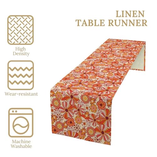 Retro Hippie Mid Century Table Runner Vintage Groovy Florals 1960s 1970s Boho Pink Red Dinner Runner for Country Farmhouse Home Kitchen Birthday Party Holiday 36X13inch - color: Bohoflower-9, size: L36"x W13"