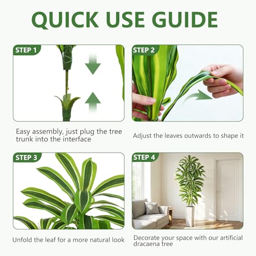 Artificial Yellow Dracaena Tree - 7FT Tall Fake Plants with White Tall Planter - Artificial Plants Indoor Floor Plant in Pot - Large Tropical Fake Yucca Potted Tree for Home Office Living Room Decor - color: White-yellow Leaf, size: 7 FT