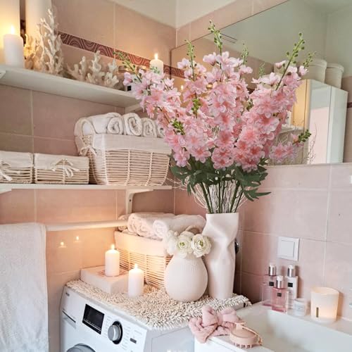 Faux Pink Flowers Artificial Delphinium 8PCS Long Stem Artificial Flowers for Tall Vase 33.46" Pink Silk Flowers Artificial Snapdragon Flowers for Wedding Baby Shower Home Table Decor - color: Pink