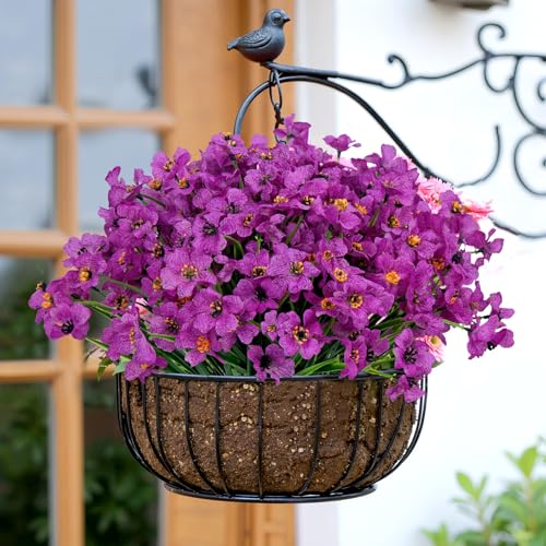 Bassion 24 Bundles Artificial Flowers for Outdoors Decoration, UV Resistant Purple Silk Fake Faux Flowers Artificial Plants for Outside Window Box Porch Garden Home Decor - color: Purple