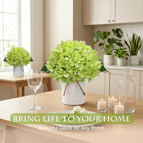 Flower Table Centerpieces - Set of 6 Floral Arrangement Artificial Wedding Hydrangeas Floral Arrangement with Rustic Metal Vase for Bridal Tea Party Event Decorations - Light Green - color: Light Green