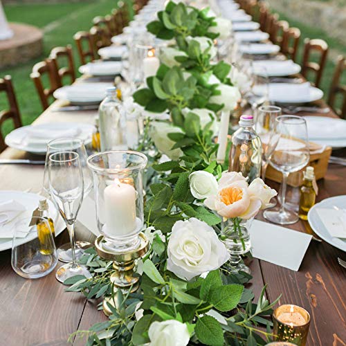 Felice Arts 2 Pack Cream White Artificial Rose Garland Each 6.5FT Fake Rose Garland Hanging Spring Garland for Wedding Arch Table Arrangement Garden Swing Home Decor - color: Cream