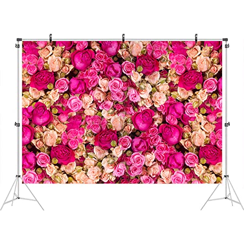 Ticuenicoa 10x7ft Pink Red Rose Flowers Photography Backdrop Valentine's Day Photo Background Baby Shower Wedding Birthday Decoration Bridal Shower Wedding Blossoms Roses Wall Art - size: 10x7ft