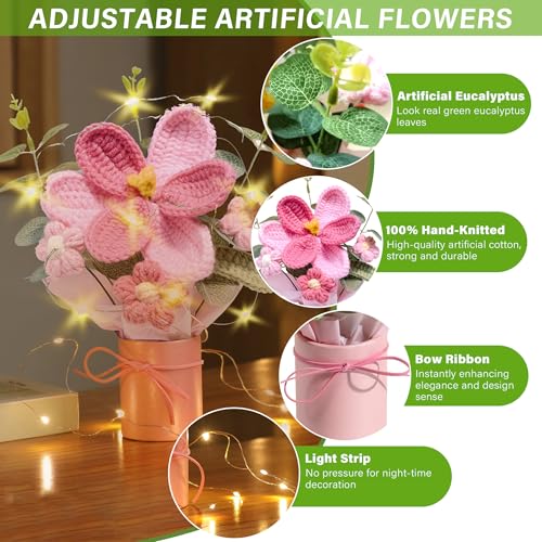 Vynora Crochet Daisy Flowers Bouquet, Handmade Daisy Artificial Flowers with Card for Mother's Day, Birthday, Wedding, Home Decor, Teacher's Day, Grandma Bday Gift (Pink-1) - color: Pink-1