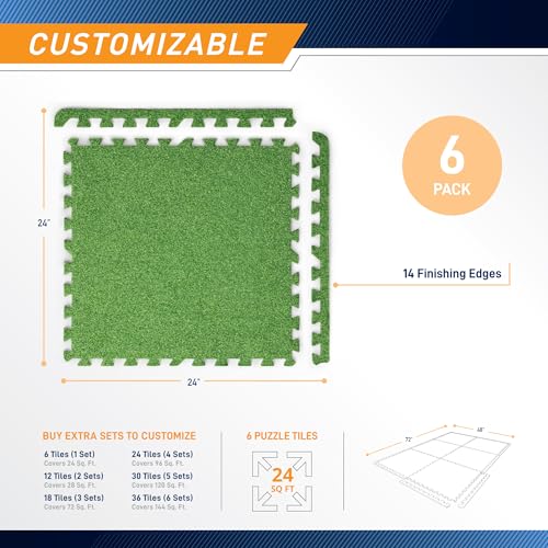 Marcy EVA Foam Interlocking Flooring Mat High Density Non-Slip Tiles for Fitness Equipment, Workout Cushion and Floor Protection - color: Green - 0.5-in - Turf Top 6 Tiles (24sq Ft)