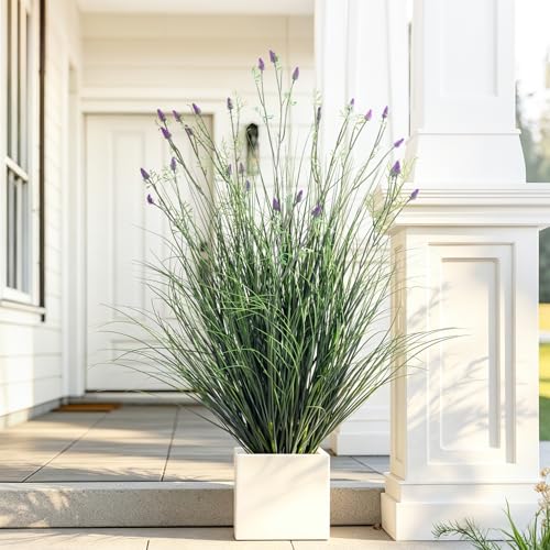 Lifelike Fake Lavender Faux Plastic plantas Synthetic Pampas Grass Indoor Outdoor Realistic Floor Plants Artificial Tall Grass Plant for Home Office Wedding Patio Front Decor Housewarming Gift - color: Artificial Feather Grass, size: 3.2FT
