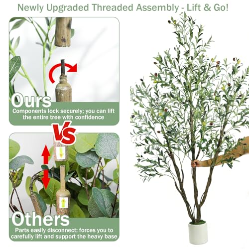 Caxchiling Large Artificial Olive Tree 6FT, Fake Tree for Indoor Outdoor, Lifelike Faux Floor Plants with Heavy Trunk with Vines and Moss Topper, Home Office Decor for Living Room Bedroom Doorway - color: Olive, size: 6ft Plus