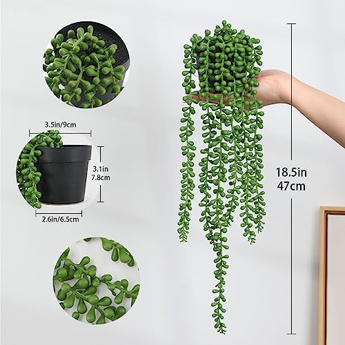 Floweroyal 2pcs Fake Hanging Plants Fake Potted String of Pearls Succulent Plants Small Faux Plants for Indoor Outdoor Shelf Wall Decor - color: Type2-green-2pcs