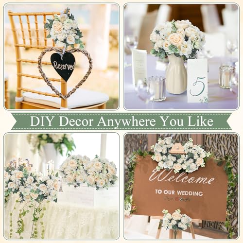 Wavwavw 6 Pcs Artificial Peony Silk Florals Fake Mix Silk Peony Rose Faux Flower Hydrangea Bouquet Elegant Realistic Wedding Floral Centerpiece for Home Party Table Arrangement (Champagne) - color: Champagne