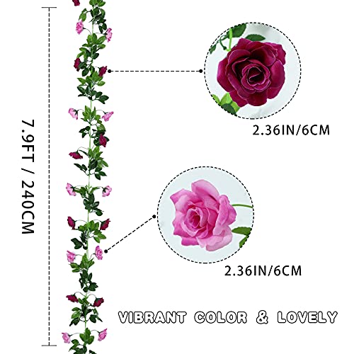 Floweroyal 2 Pack Artificial Flower Garlands 15.8FT Fake Rose Vines Silk Flowers Hanging Rose Ivy for Wedding Arch Party Home Garden Wall Decor (Fuchsia) - color: Fuchsia, size: 2pcs