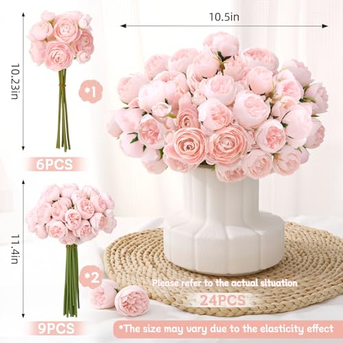 24 PCS Ranunculus Artificial Flowers, Faux Mini Ranunculus Bulk | Realistic Silk Ranunculus Bouquet for DIY Bouquets, Bridal Shower Decorations, Centerpieces, Arrangements, Pink - color: Pink