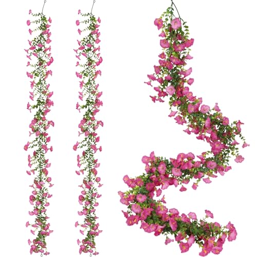 2 Pack Artificial Petunias Flowers Garlands for Outdoor, 6FT Pink Fake Morning Glory Flowers Vine Faux Silk Flowers for Home Garden Table Centerpieces Wall Wedding Decor(Pink) - color: Pink