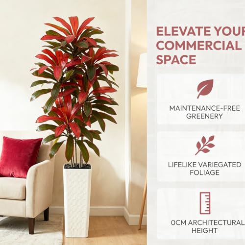 Artificial Dracaena Tree：7FT Faux Silk Tropical Yucca Floor Trees Realistic Fake Green Plant with Natural Wood Trunk & Lifelike Leaves for Home Office Decor Indoor & Outdoor (7FT,1-Pack,White) - color: Burgundy – White Pot, size: 7FT