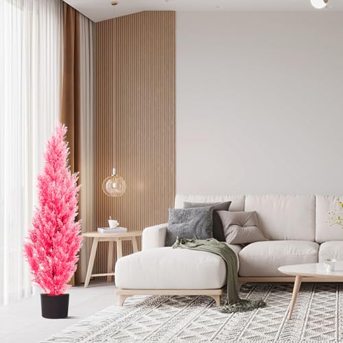 Two 5-Foot Outdoor Artificial Cedar Pink Trees Outdoor Room Christmas Trees - color: 5ft Pink