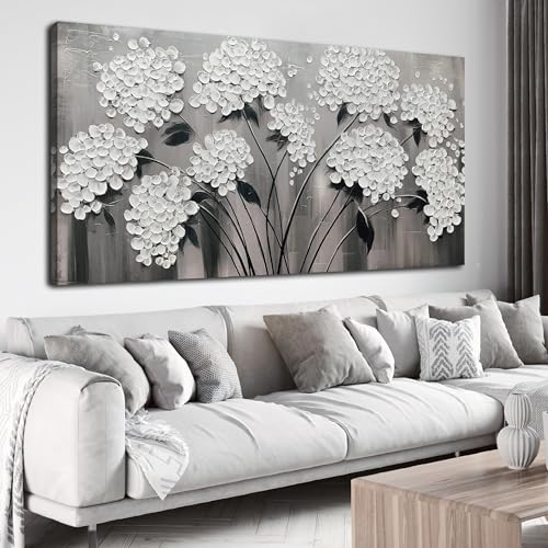 TYTAUPT Black and White Wall Art for Bedroom Large Flower Painting Wall Decor for Living Room Huge Canvas Artwork 36 x 71 Inches - color: White, size: 71"L x 36"W
