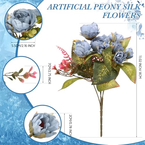 Geosar 8 Bundles Artificial Peonies Flowers Fake Silk Peony Bouquet Faux Peonies Flowers Bulk for Decoration Vase Floral Arrangements Wedding Party Table (Blue) - color: Blue