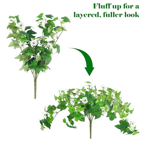 Krissing 3 Pcs Artificial Flowers for Outdoors UV Resistant, Fake Greenery Plants with Daisy Flowers for Outside Planters Porch Window Box Home Decor (White) - color: White, size: 3