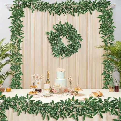RECUTMS Artificial Olive Leaves Vine Garland with Berry 2Pcs 6.2Ft Faux Silk Green Italian Ruscus Leaf Ivy Fake Hanging Greenery for Indoor Outdoor Home Patio Garden Wedding Arch Party Decor(White) - color: Olive Leaves Vine White