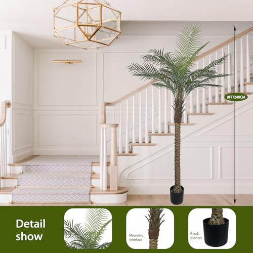 8ft Artificial Palm Tree Outdoor/Indoor, UV Resistant Faux Palm Tree with Real Bark, 96" Large Fake Silk Tree in Pot for Home, Office, Living Room, Patio, and Yard Decor - size: 8FT-S