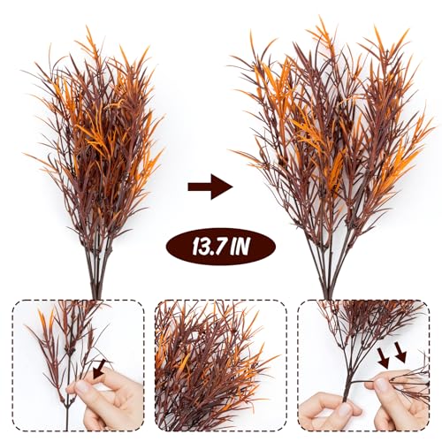 RAINFLOW Thanksgiving Artificial Fall Flowers for Outdoors - 4PCS Fall Needle Grass Fake Flowers for Decoration, Fall Decorations for Centerpiece Table Vase Home Front Porch Patio Outdoor Wedding