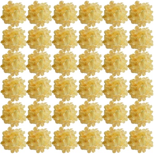 FagusHome Silk Hydrangea Heads 36 Pcs Artificial Flowers Heads and 3 Dozens Stems Fake Hydrangea Flowers with Stems for Home Wedding Decor (Yellow) - color: Yellow