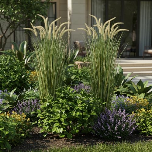 KOL Artificial 5ft Horsetail Reed Grass – 59in Tall Faux Grass Plant in Pot, Indoor Outdoor Artificial Greenery for Home, Office, Wedding & Party Decor - size: 5FT