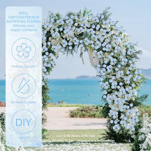 INQCMY Artificial Flowers 12 Pcs Fake Chrysanthemums Faux Kiku Flower Long Stem 20" Realistic Silk Pompon Mums for Vase Wedding Bouquets Centerpieces Home Decor (Blue) - color: Blue