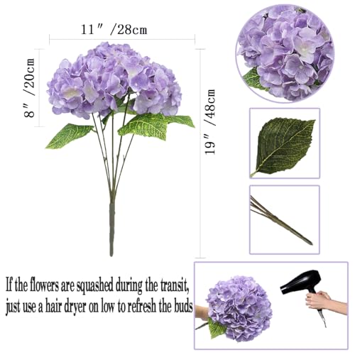 2Bouquets Artificial Fake Flowers Plants Silk Hydrangea Arrangements Wedding Bouquets Decorations Plastic Floral Home Kitchen Garden Party Festival Bar DIY (Lavender,5 Flower Heads) - color: Lavender,5 Flower Heads