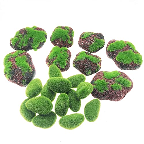 Woohome 38 PCS Artificial Moss Rocks Decorative Faux Green Moss Covered Stones, 30 PCS Green Moss Balls and 8 PCS Fake Red Brick Moss Decor for Floral Arrangements, Fairy Gardens and Crafting - color: 38pcs Red