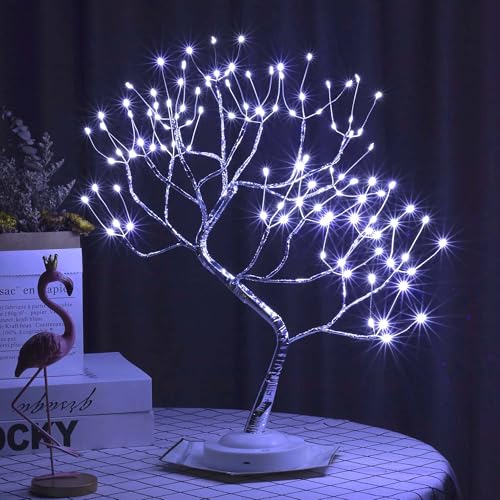 FuChsun Bonsai Tree Light 108 LED Artificial Tree Lamp, Battery and USB Operated (White Glow Silver Branch) - color: White Glow-silver Branch