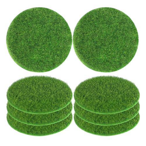 Yardwe 8Pcs Round Miniature Artificial Grass Mats for DIY Fairy Gardens - Realistic Simulation Lawn with Green Moss Turf Decorative Dollhouse and Outdoor Garden Craft Supplies