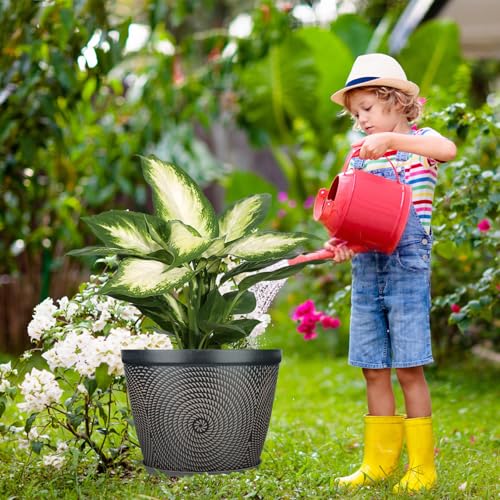 Quarut 15 Inch 4 Pack Large Plant Pots, Plastic Flower Pot for Indoor & Outdoor with Drainage Holes & Saucer, Circle Pattern Planters Garden Pots for Herbs - color: Circular Pattern-brown, size: 15 inch-4 Pack