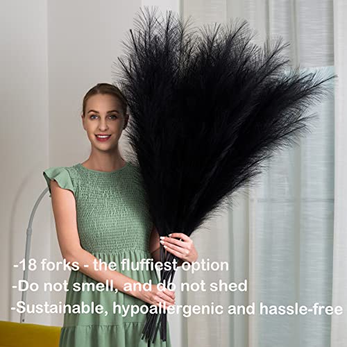 Faux Pampas Grass 6 Stems, Artificial Pampas Grass - 43 inch Total Extra Large Pompass Grass Tall Pompous Boho Flower Arrangement and Floor Vase Filler Home Decor for Room Wedding Party (Black) - color: Black