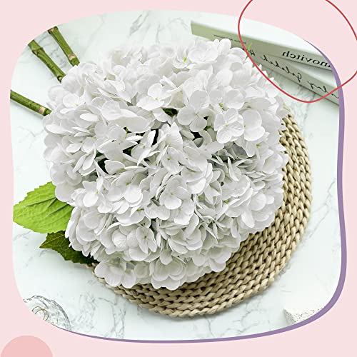 Yatim 21In White Artificial Hydrangea Flowers 5 Pcs Real Touch 3D Print Latex Flowers for Wedding Centerpieces Bouquets DIY Floral Decor Home Decoration with Stems - color: White