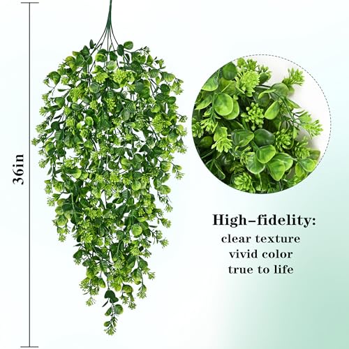 Waipfaru 4Pcs Fake Hanging Plants 3ft Fake Plants UV Resistant Fake Vines Artificial Decor for Indoor Outdoor Party Wall Porch Wedding Decoration,Light Green - color: Light Green Ivy Vines-thickened, size: 4Pcs Plants