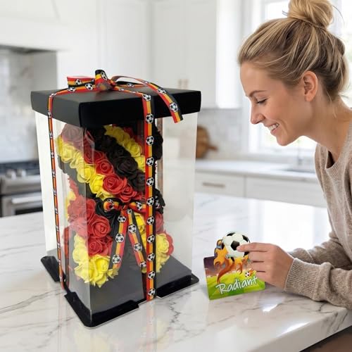 Germany LED Artificial Rose Flower Bear, Valentine's Mother's Day, Christmas, Birthday,Thanksgiving Party Anniversary Girl Friend Wife Light Strips and Greeting Cards (DE) - color: De