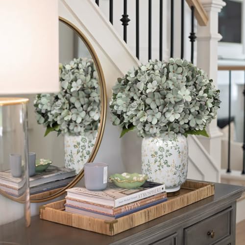 Hollyone 6Pcs Grey Blue Hydrangea Artificial Flowers Faux Real Touch Hydrangeas Silk Flowers with Stem Fake Spring Florals Flower for Home Wedding Table Centerpiece Vase Arrangements Fall Decoration