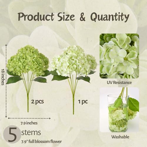 INXUGAO Artificial Flowers Fake Outdoor Hydrangea Bouquets with Long Stems, 3Pcs 18" Faux Green Hydrangeas with Latex Real Touch for Outdoors, Wedding, Baby Shower and Party Decor - color: Green
