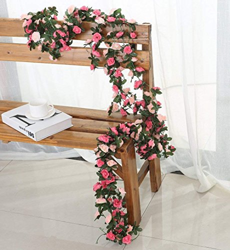 Miracliy 8Pcs 66FT Pink Flower Garland, Artificial Rose Floral Vines Fake Hanging Spring Flower Garland for Wall Backdrop Wedding Arch Tea Party Door Mantle Decoration - color: Pink-8pcs