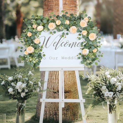 Artificial Flower Garlands Eucalyptus Garlands with Flowers Rose Peony Flower Vine Faux Floral Garland for Wedding Party Arch Table Wall Backdrop Decoration (Champagne, 4PCS) - color: Champagne, size: 4PCS