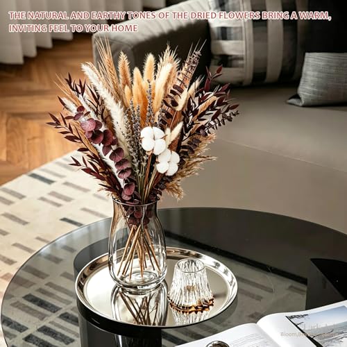 Burgundy Dried Flower Bouquet – Pampas Grass,Cotton Stems,Bunny Tails Grass,Eucalyptus,Lavender and Wheat for Boho Home Decor – Rustic Flowers for Gothic Home, Bedroom, and Wedding Table Décor - size: Fall
