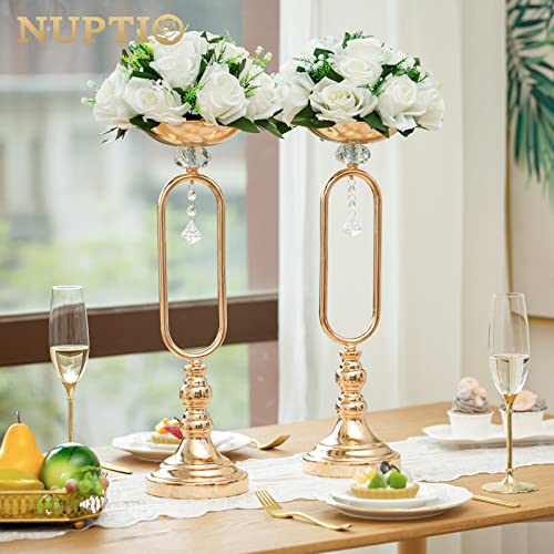 NUPTIO White Flower Centerpieces for Tables: Artificial Flower Ball | 2 Pcs 9.5 inch Fake Floral Rose Arrangement for Wedding Birthday Party Bridal Shower Decorations - color: White, size: 2 Pcs