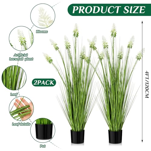 Jexine 2 Pieces 4 ft Artificial Tall Grass Plants Outdoor with White Cockscomb Flower Tall Artificial Grass Green Onions Plant Potted for Housewarming Gift House Garden Lobby Outdoor - color: White Cockscomb Flower