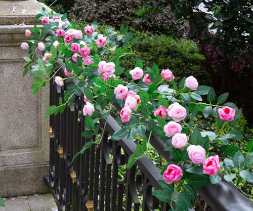 2PCS x 6FT Bendable Rose Vine Hanging Flower Garland Wildflower Floral Garland for Wall Decor Trellis Fence Home Room Decoration (Pink, 2pcs) - color: Pink, size: 2pcs