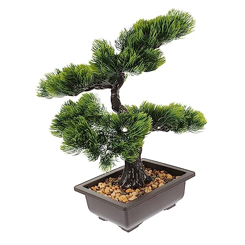 Artificial Bonsai Pine Tree Faux Potted Plant Fake Tree Pot Ornaments Desk Display Home Office Shelf Zen Decor Japanese Cedar Simulation - color: Green