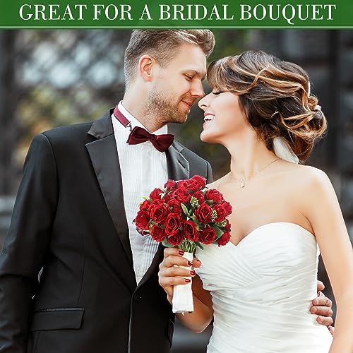 Zeyune 16 Bunches 12 Inch Red Artificial Mini Rose Bouquet, Total 160 Heads Fake Silk Rose Flowers Bulk, Bridal Bouquet for Wedding, Bridal Shower, Home & Office Table Decor - color: Red