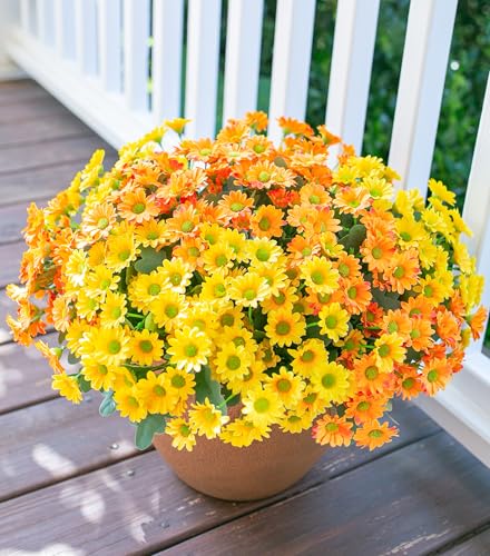 Daisy Artificial Flowers for Outdoors Decoration, 6 Bundles Fake Plants Flowers Bouquet Faux Flowers for Outdoor Planter Look Real UV Resistant Silk Flowers for Outside Front Door Porch Patio, Mix - color: Mixed Colors(3 Yellow, 3 Orange)