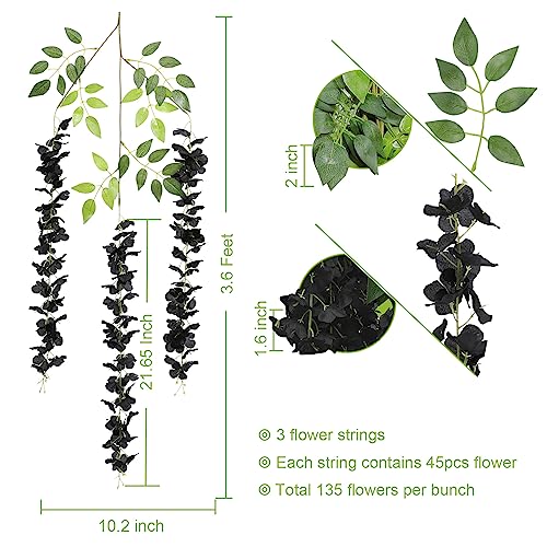 U'Artlines 24 Pack (Total 86.4 Feet) Artificial Fake Wisteria Vine Rattan Hanging Garland Silk Flowers String Home Party Wedding Decor (24, Black) - color: Black